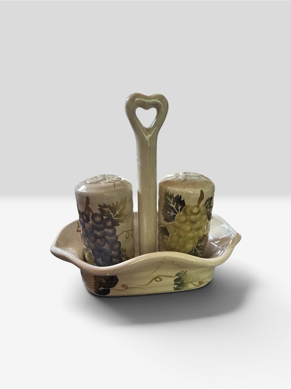 Ceramic Grape Salt and Pepper Shaker Set with Center Handle - Beige